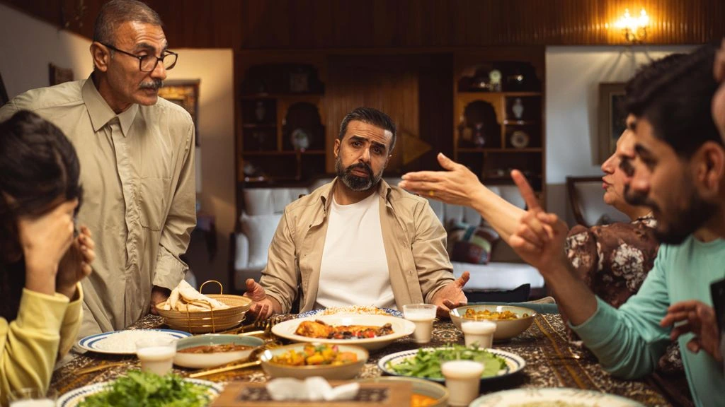 Teenager embarrassed at a loud family holiday dinner