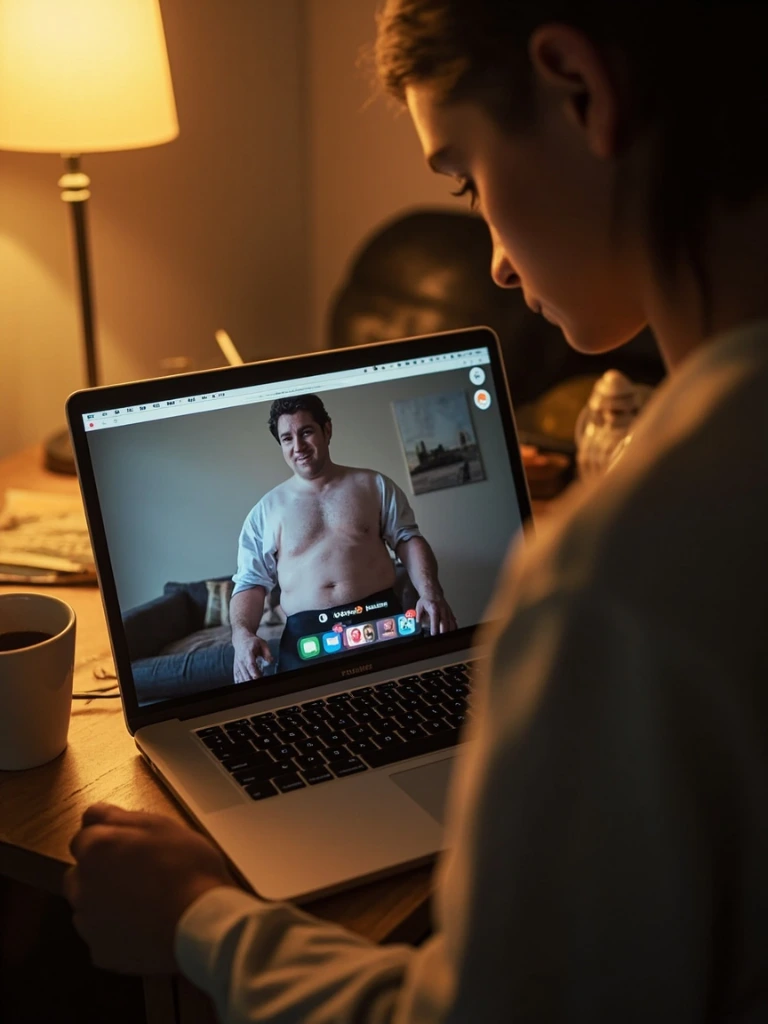 A video call participant standing up reveals pajama pants